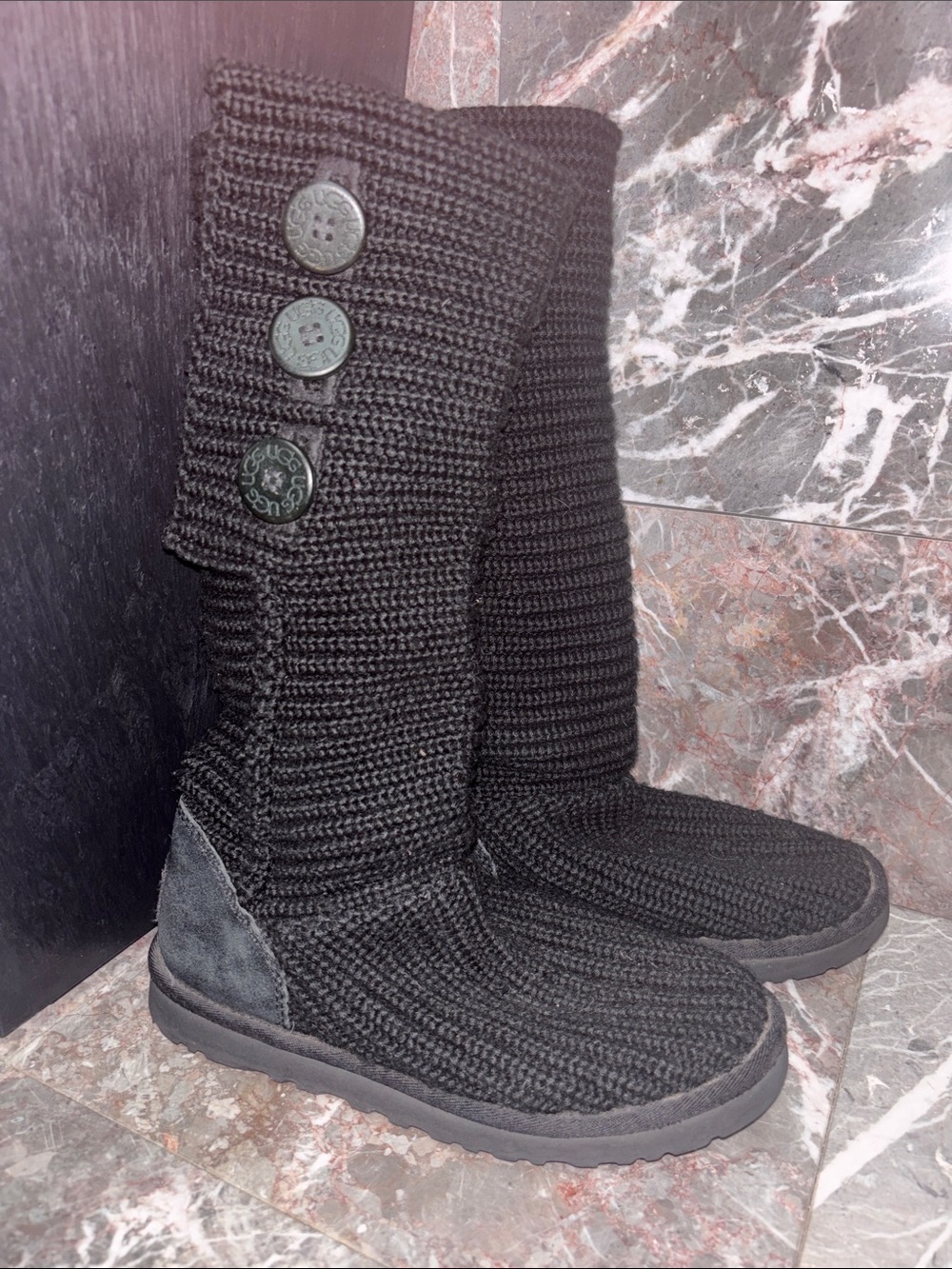 UGG Black Knit Tall 3 Button Boots Women’s Size 7